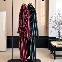 100% Cotton Striped Bathrobe Custom Cotton Terry Stripe Jacquard Bath Robe Luxury Yan-Dyed 100% Terry Cotton Bathrobe