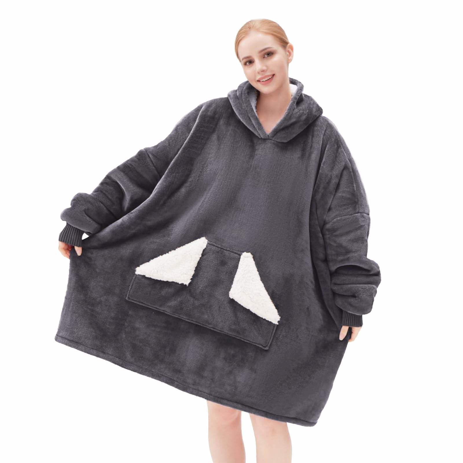 Modern Oversized Sherpa Fleece Sweatshirt Wearable Hoodie Blanket Home Casual Hooded Blanket - Image 2
