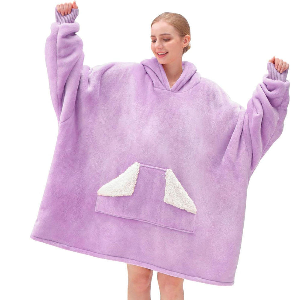 Modern Oversized Sherpa Fleece Sweatshirt Wearable Hoodie Blanket Home Casual Hooded Blanket - Image 3