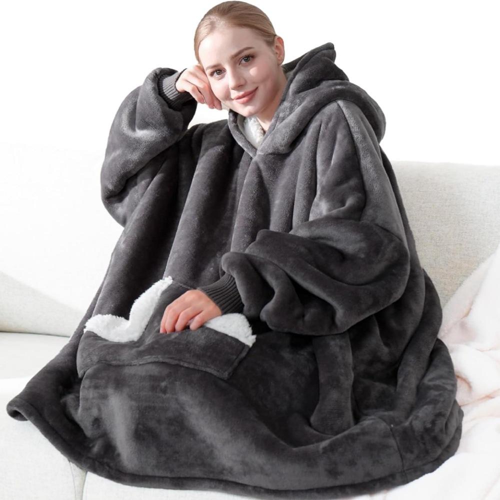 Modern Oversized Sherpa Fleece Sweatshirt Wearable Hoodie Blanket Home Casual Hooded Blanket - Image 4
