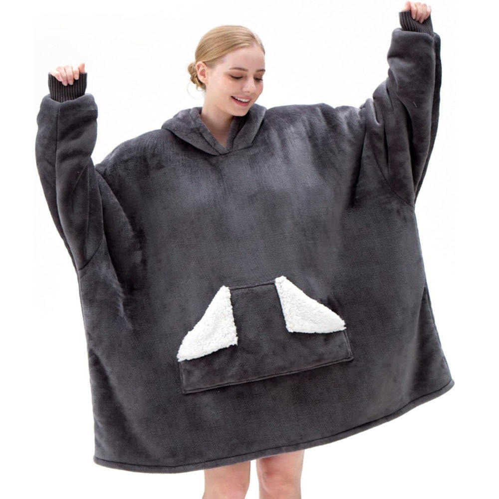 Modern Oversized Sherpa Fleece Sweatshirt Wearable Hoodie Blanket Home Casual Hooded Blanket - Image 5